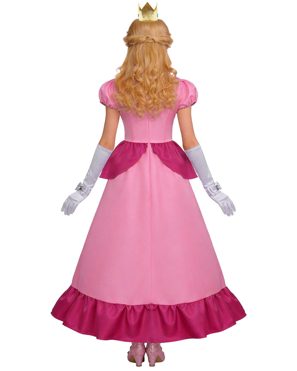 Pink Princess Cosplay Costume Set Dress with Crown Earrings Brooch and Long Gloves