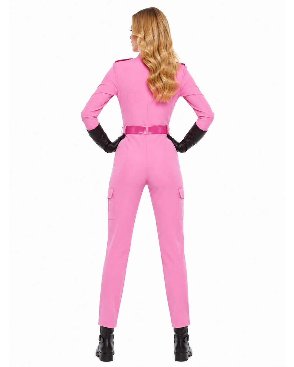 Women Pink Princess Costume Superhero Racing Jumpsuit with Gloves Belt and Gem Brooch for Cosplay