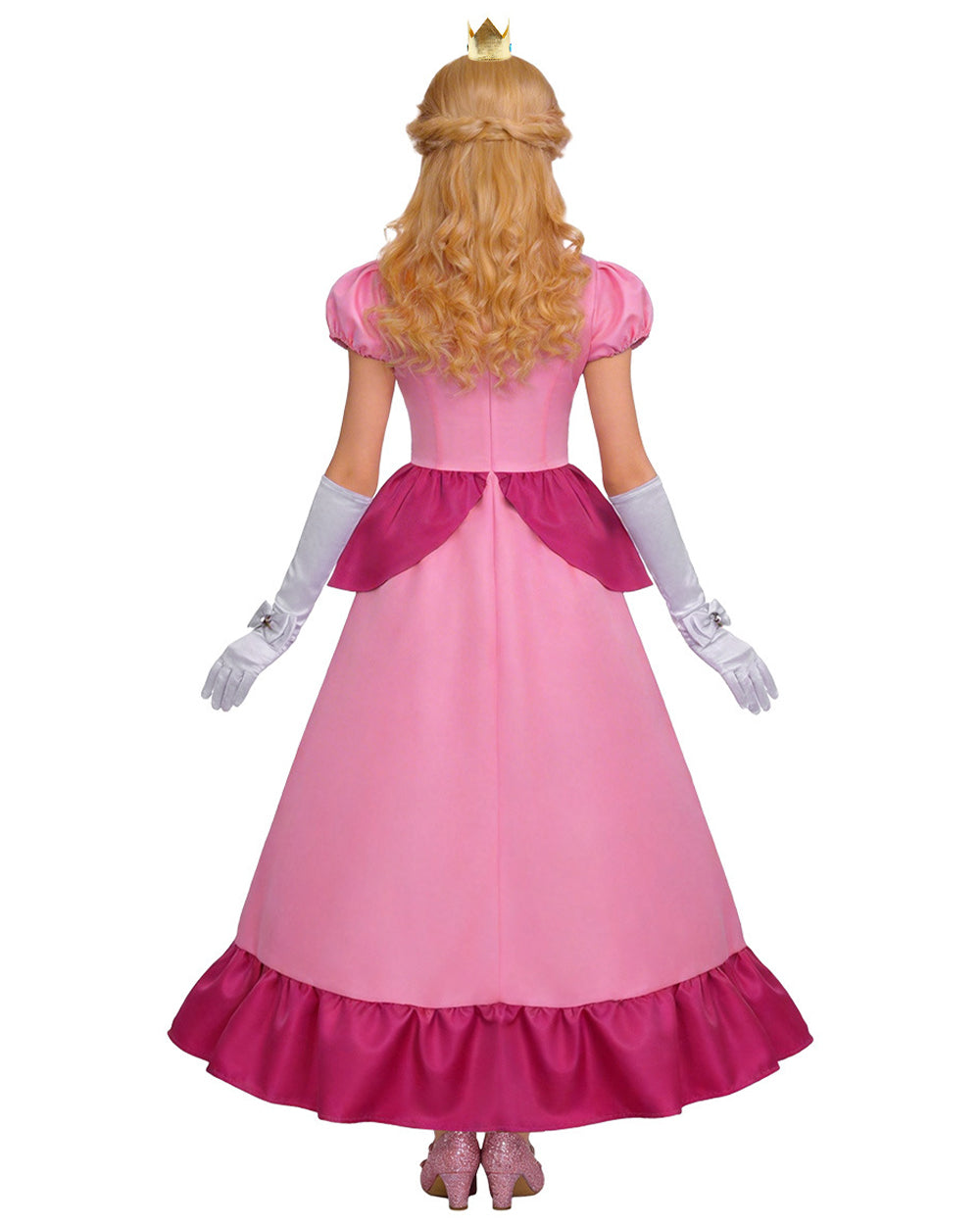 Pink Princess Cosplay Costume Set Dress with Crown Earrings Brooch and Long Gloves