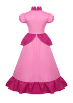 Pink Princess Cosplay Costume Set Dress with Crown Earrings Brooch and Long Gloves