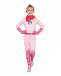 Peach Costume Girls Princess Outfit Super Brother Jumpsuit with Crown Gloves for Halloween Party