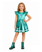 Girls Rosalina Princess Costume Green Dress and Bag 2pcs Suit for Cosplay Events
