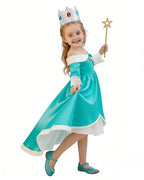 Rosalina Princess Costume Turquoise Satin Off-shoulder Ball Gown with Silver Star High Low Dress
