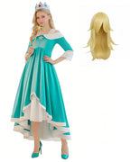 Rosalina Princess Costume Turquoise Satin Off-shoulder Ball Gown with Silver Star High Low Dress