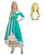 Rosalina Princess Costume Turquoise Satin Off-shoulder Ball Gown with Silver Star High Low Dress