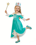 Rosalina Princess Costume Turquoise Satin Off-shoulder Ball Gown with Silver Star High Low Dress