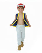 Mushroom Costume Blue Open-front Vest with White Pants and Plush Hat for Cosplay Party