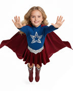 Girls Women Heroine Costume Long Sleeve Velvet Pleated Dress with Red Detachable Cape for Comic Con