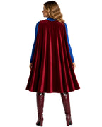 Girls Women Heroine Costume Long Sleeve Velvet Pleated Dress with Red Detachable Cape for Comic Con