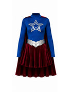 Girls Women Heroine Costume Long Sleeve Velvet Pleated Dress with Red Detachable Cape for Comic Con