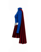 Girls Women Heroine Costume Long Sleeve Velvet Pleated Dress with Red Detachable Cape for Comic Con
