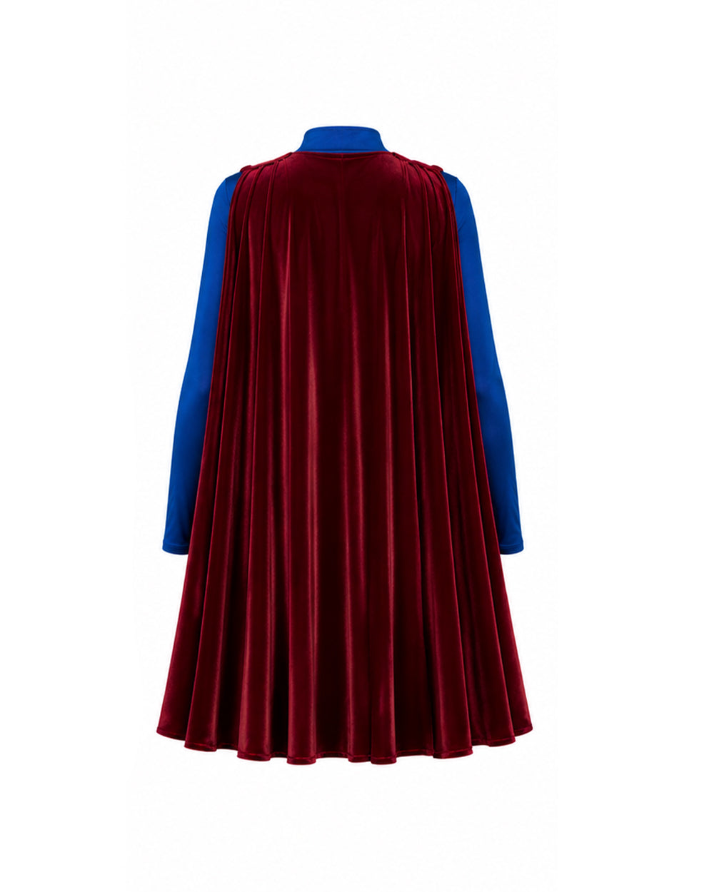 Girls Women Heroine Costume Long Sleeve Velvet Pleated Dress with Red Detachable Cape for Comic Con