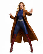 Women Tomorrow Superheroine Trench Coat Brown Long Duster Jacket for Comic Con