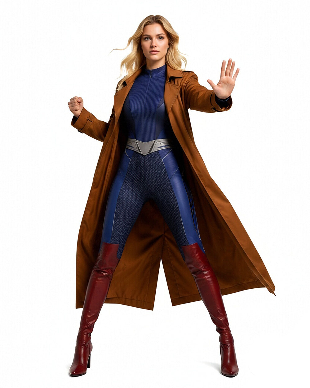 Women Tomorrow Superheroine Trench Coat Brown Long Duster Jacket for Comic Con