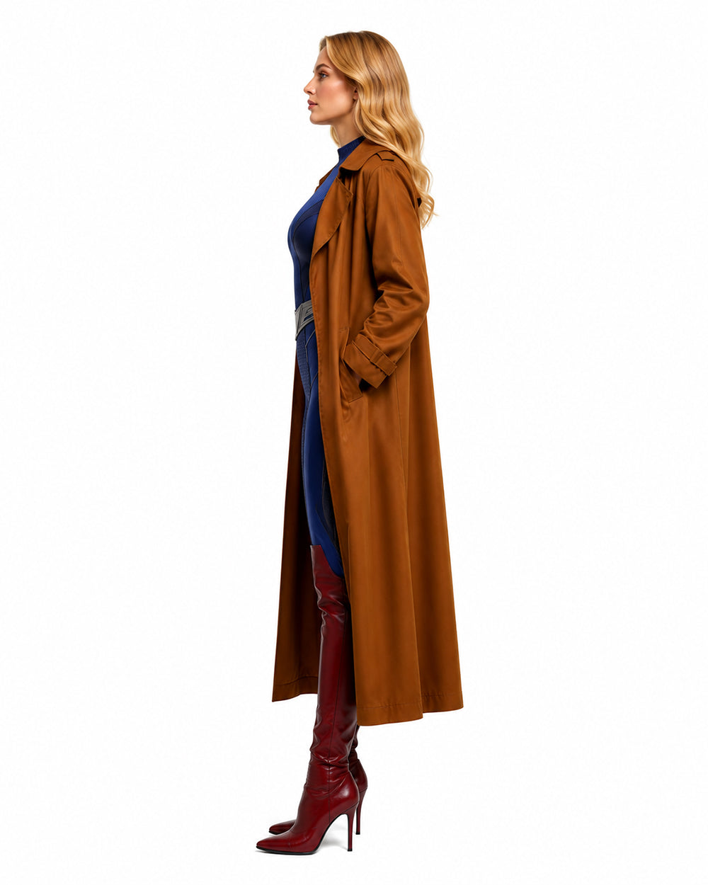 Women Tomorrow Superheroine Trench Coat Brown Long Duster Jacket for Comic Con