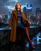 Women Tomorrow Superheroine Trench Coat Brown Long Duster Jacket for Comic Con