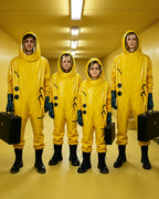 Kids Adults Unisex Yellow Hazmat Suit M.E.G. Investigator Costume ASYNC Researcher Outfit for Family Group Cosplay