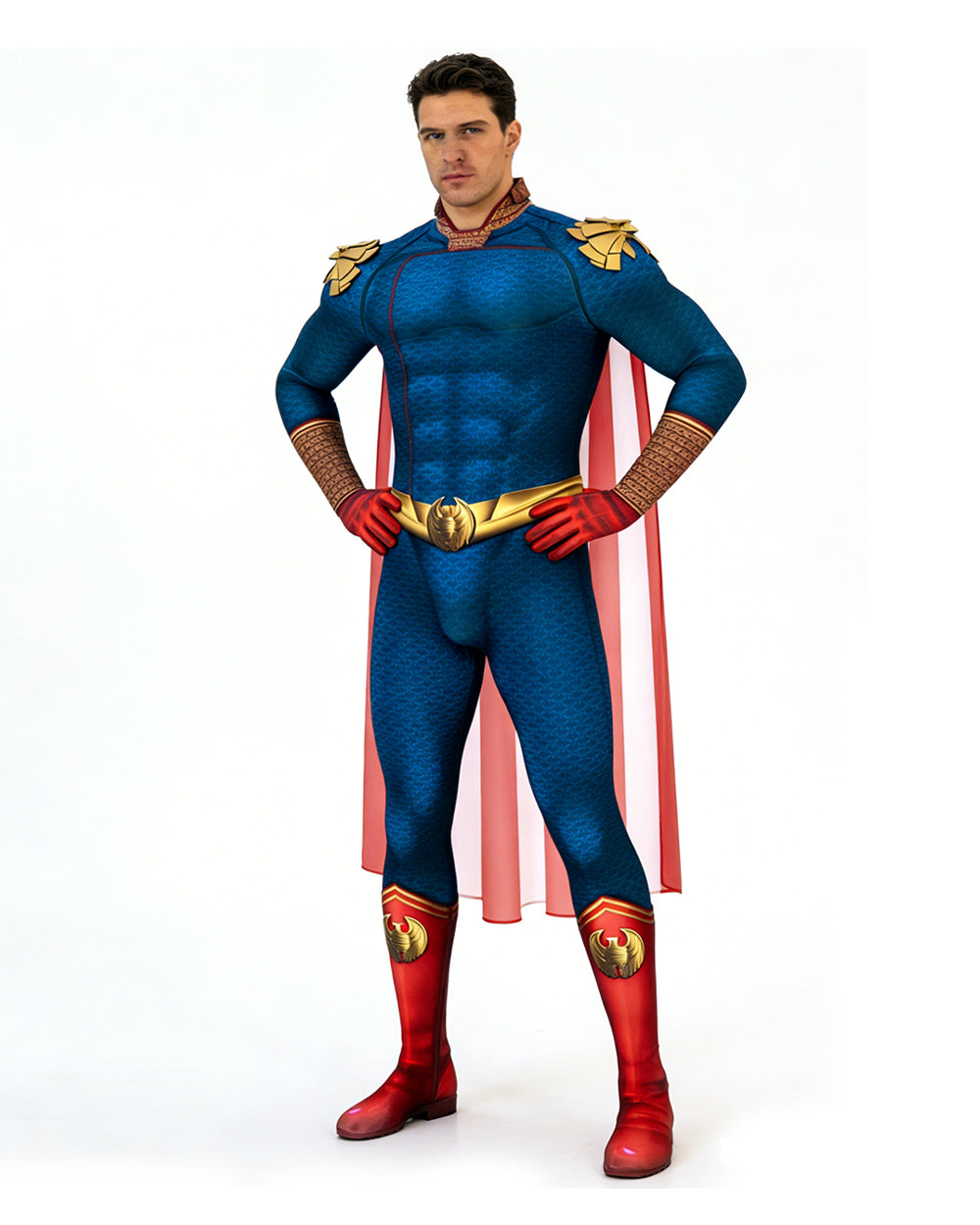 Mens Homelander Costume Boys Cosplay Jumpsuit with Cape for Dress Up Party