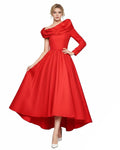 Women The Devil Miranda Gown Chief Editor Red One-Sleeve Off Shoulder Satin High Low Dress for Formal Events