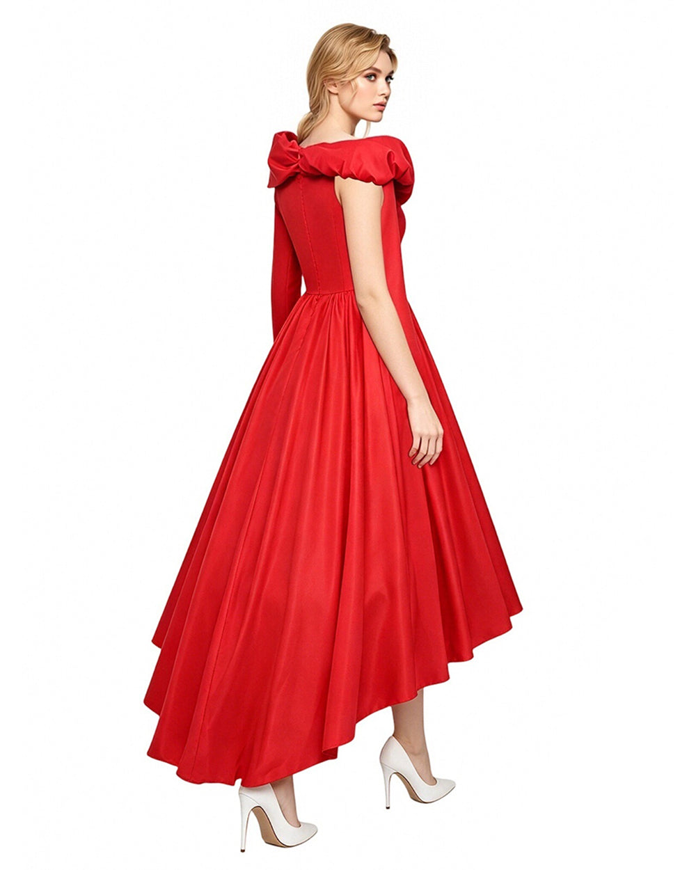 Women The Devil Miranda Gown Chief Editor Red One-Sleeve Off Shoulder Satin High Low Dress for Formal Events