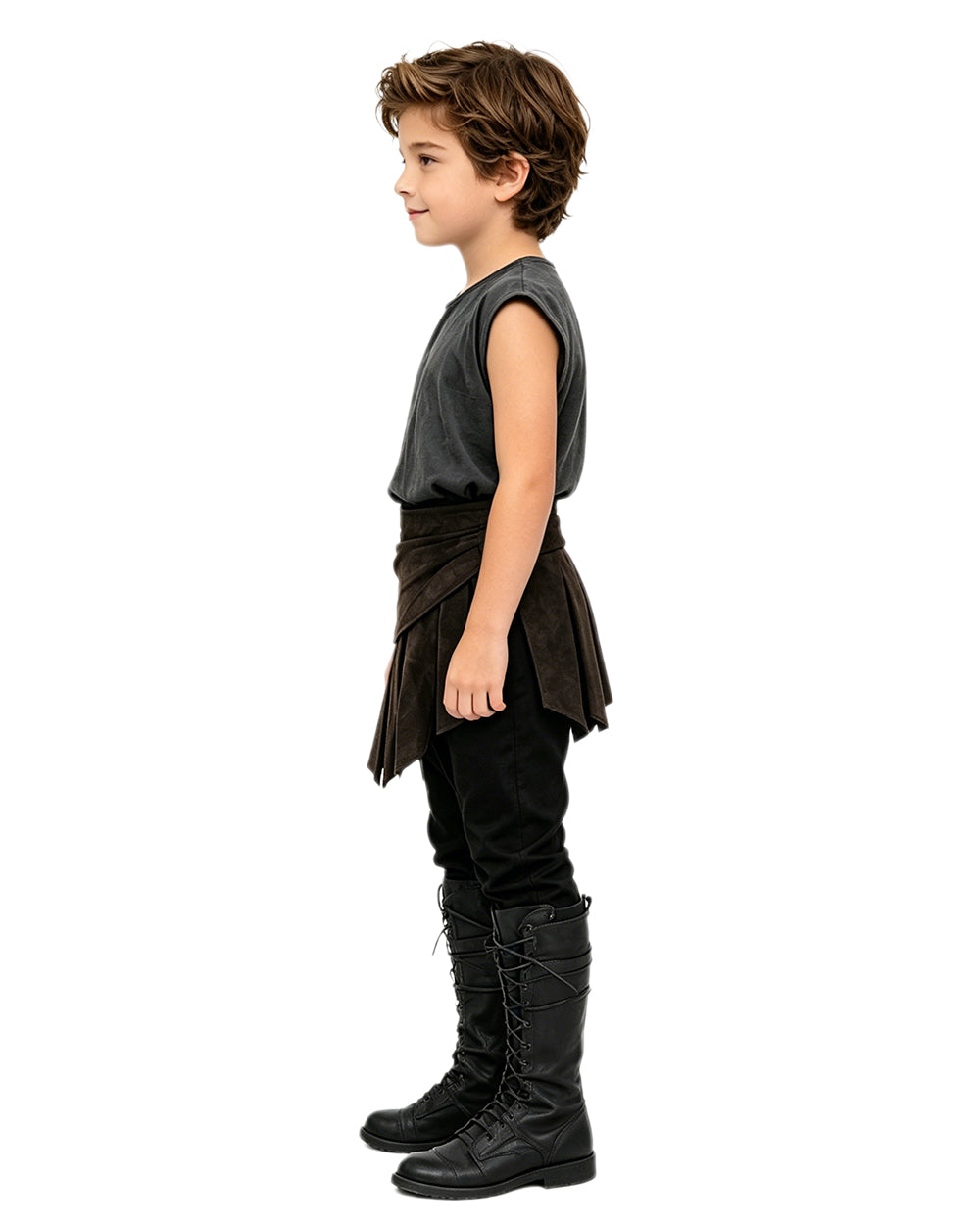 Ancient Greek Warrior Costume King Odysseus Style Dark Gray Vest and Pants Set for Renaissance Theme Events