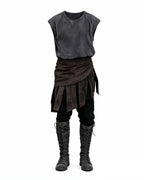 Ancient Greek Warrior Costume King Odysseus Style Dark Gray Vest and Pants Set for Renaissance Theme Events
