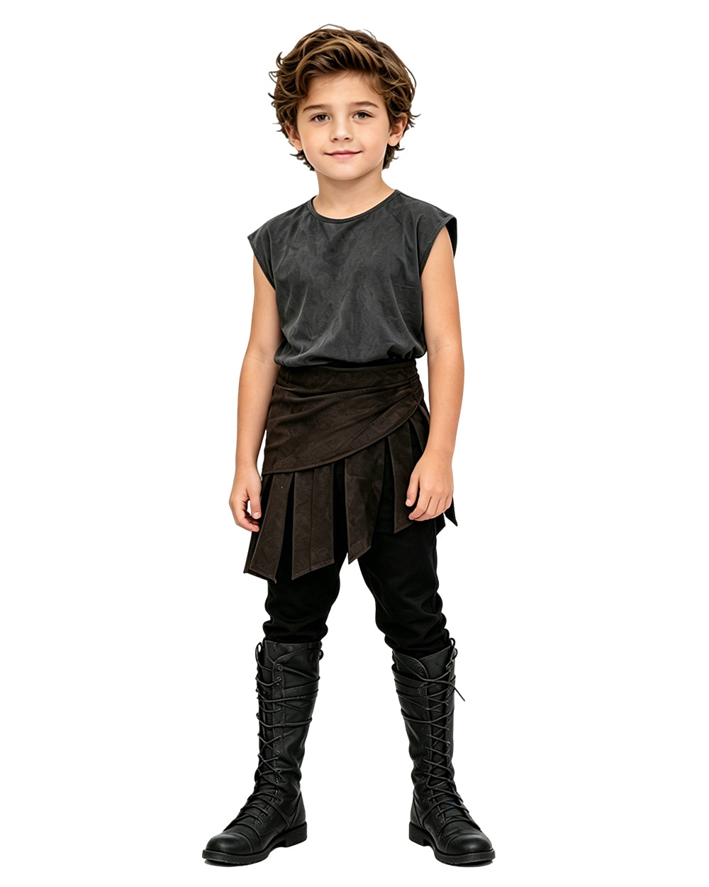 Ancient Greek Warrior Costume King Odysseus Style Dark Gray Vest and Pants Set for Renaissance Theme Events