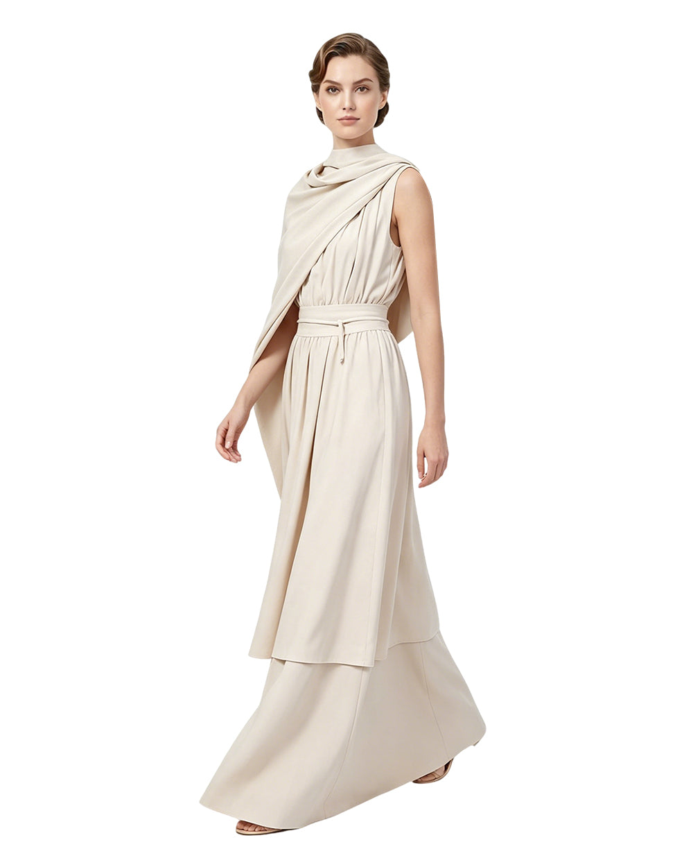 Ancient Greek Goddess of Wisdom Costume Off-White Toga Maxi Dress with Detachable Cape for Girls Women Cosplay