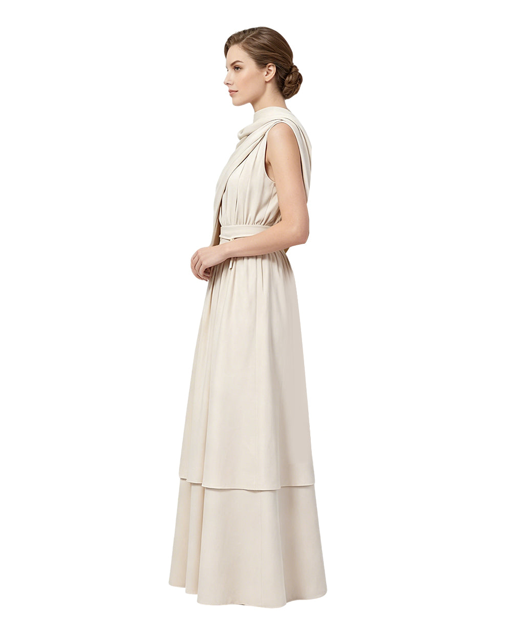 Ancient Greek Goddess of Wisdom Costume Off-White Toga Maxi Dress with Detachable Cape for Girls Women Cosplay
