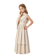 Ancient Greek Goddess of Wisdom Costume Off-White Toga Maxi Dress with Detachable Cape for Girls Women Cosplay