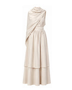 Ancient Greek Goddess of Wisdom Costume Off-White Toga Maxi Dress with Detachable Cape for Girls Women Cosplay