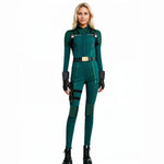 Women Yelena Belova Costume PU Leather Green Jumpsuit with Accessories for Cosplay