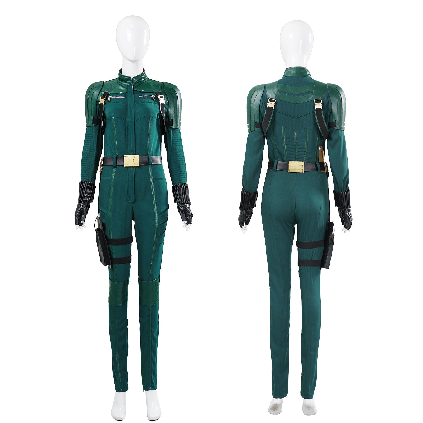 Women Yelena Belova Costume PU Leather Green Jumpsuit with Accessories for Cosplay