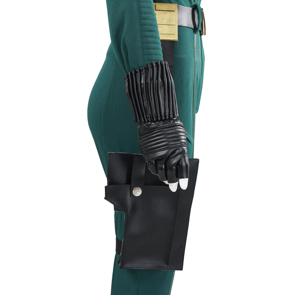 Women Yelena Belova Costume PU Leather Green Jumpsuit with Accessories for Cosplay