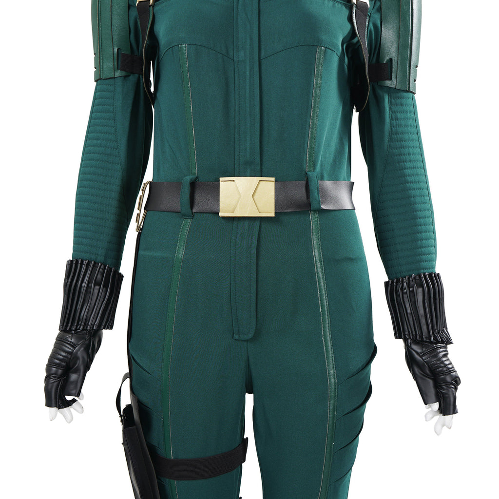 Women Yelena Belova Costume PU Leather Green Jumpsuit with Accessories for Cosplay