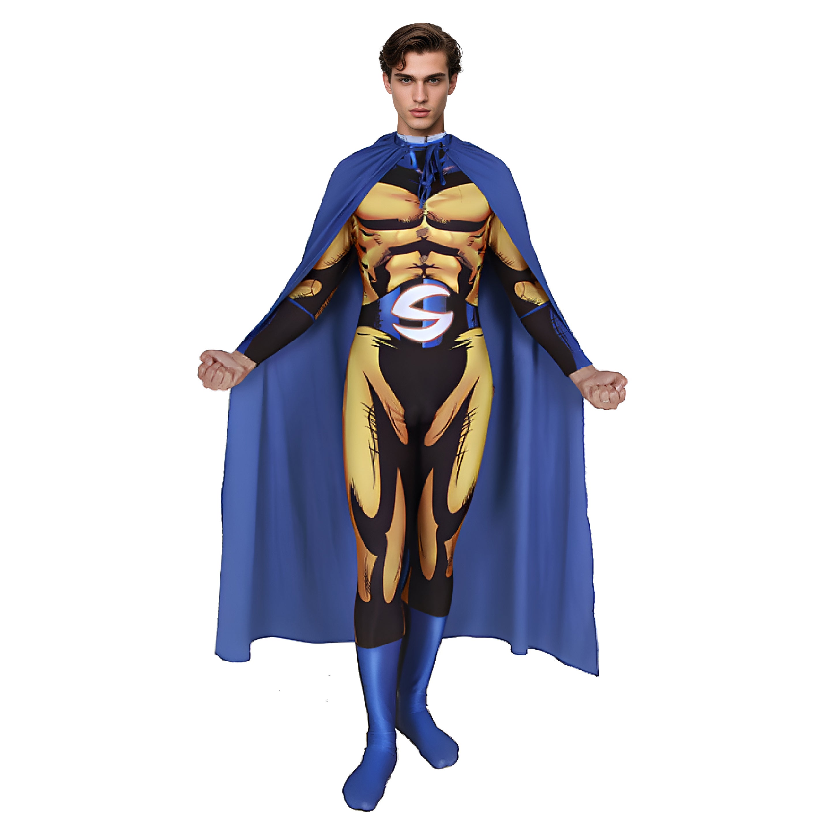 Adult Robert Reynolds Costume Bob The Guard Yellow Cosplay Outfit with Cloak Suit
