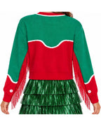 Women's Red and Green Western Fringe Christmas Cropped Cardigan Sweater