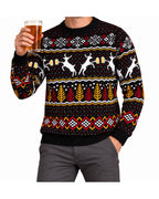 Men's Black Reindeer and Beer Fair Isle Christmas Sweater