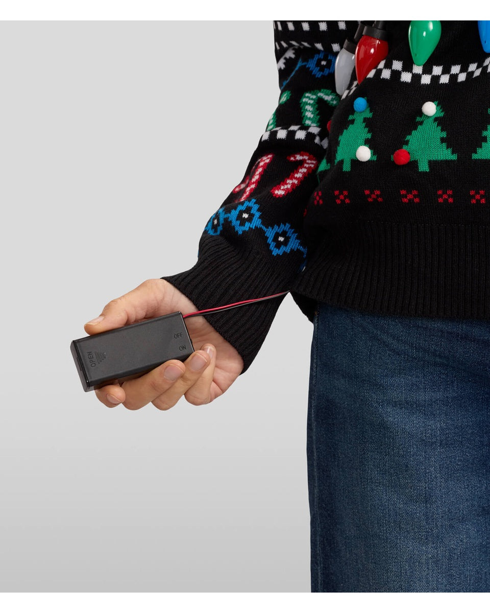 Women's Black Reindeer Light-Up Fair Isle Christmas Cardigan