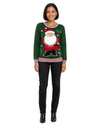 Women's Green Santa Flip-Beard Christmas Sweater