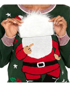 Women's Green Santa Flip-Beard Christmas Sweater