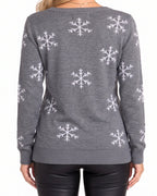 Women's Gray Sequin Snowman Christmas Sweater