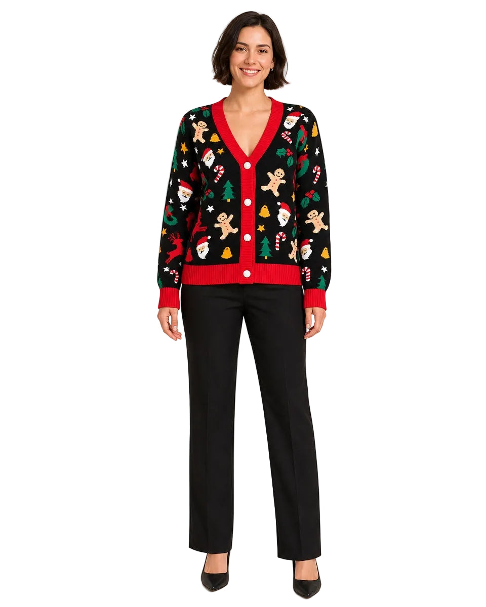 Women's Gingerbread and Santa Christmas Cardigan