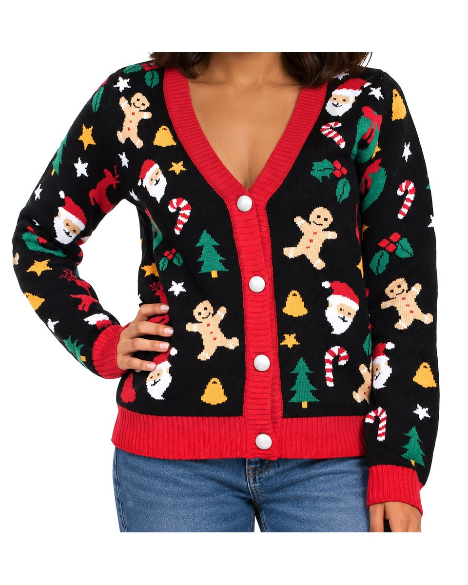 Women's Gingerbread and Santa Christmas Cardigan