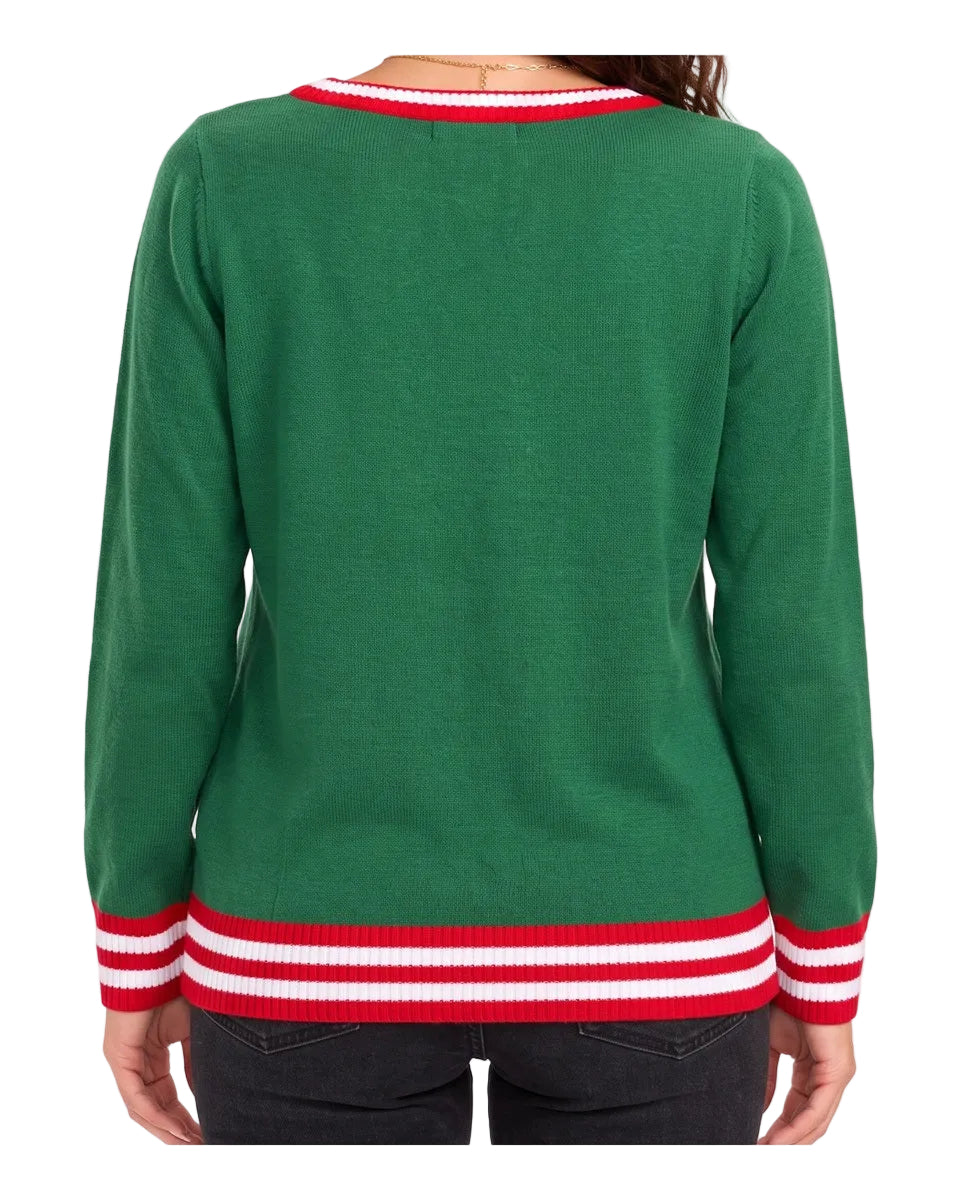 Women's Green Sequin Reindeer Christmas Sweater