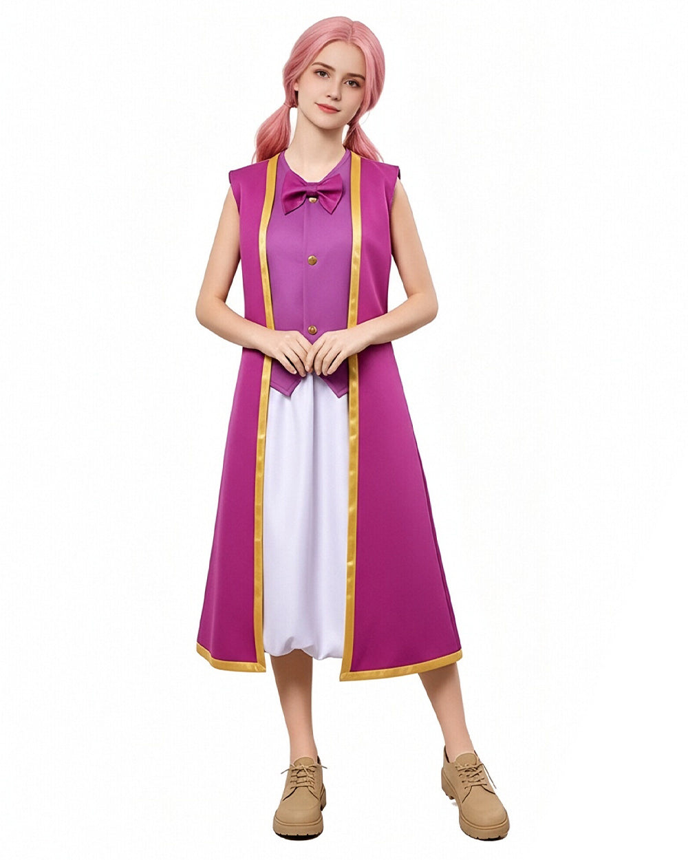 Royal Marshroom Costume Purple Gold-Trimmed Long Waistcoat Vest and Skirt Suit for Group Cosplay