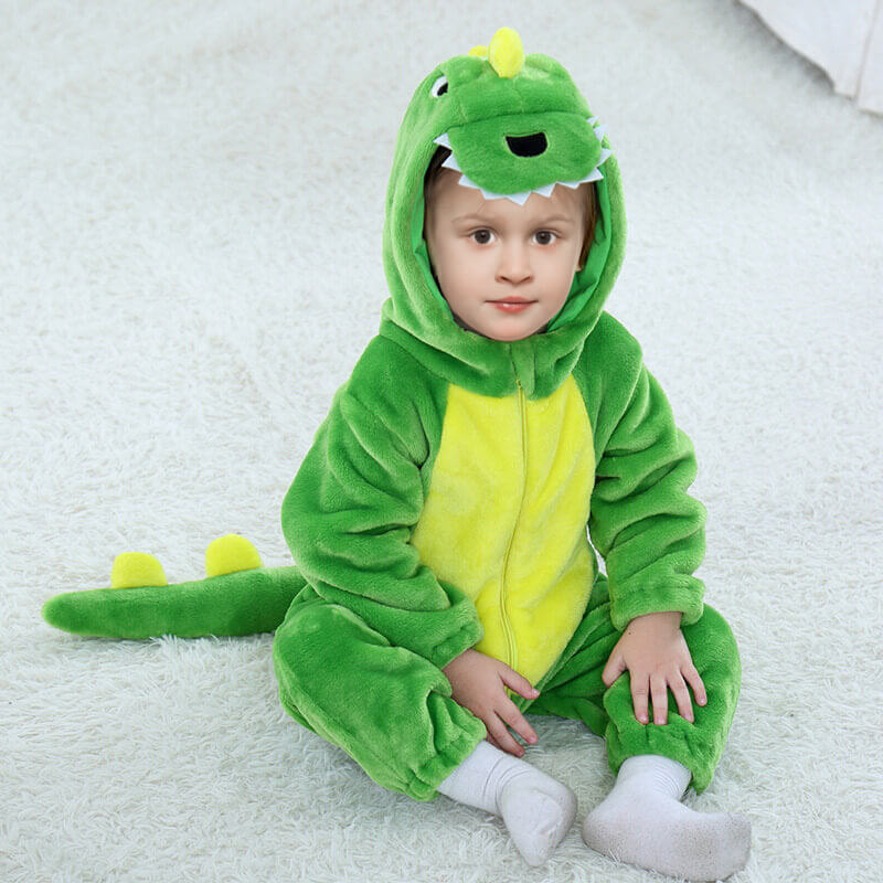 Toddler Infant Dinosaur Costume Flannel Hooded Onesie Soft Animal Romper Outfits Fancy Jumpsuit