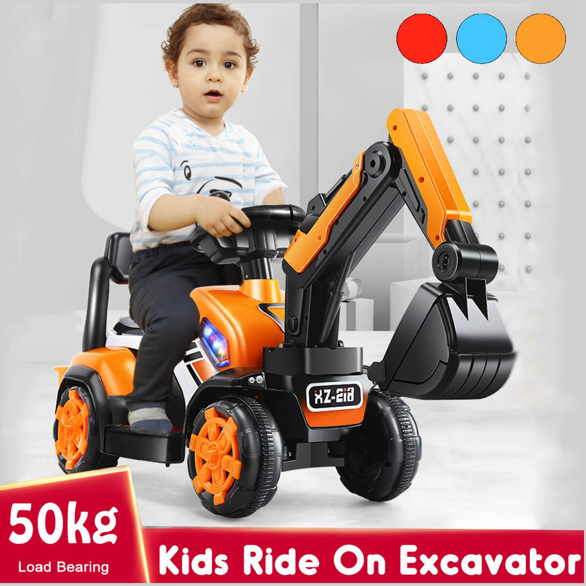 Kids Ride On Excavator Truck Toddler Ride-On-Car With Front Loader Digger