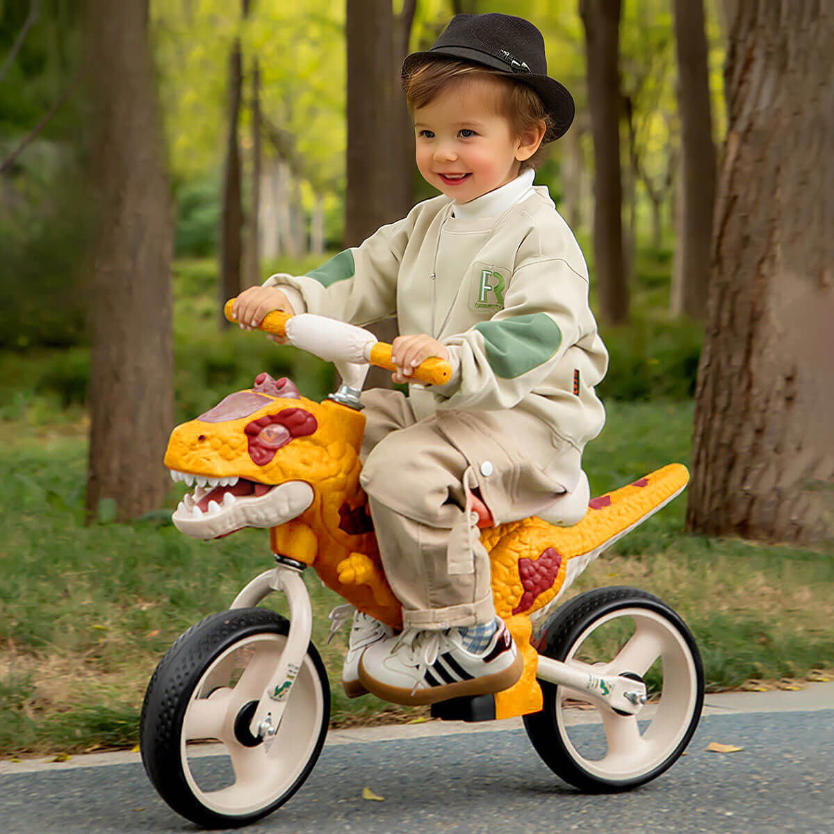 Toddler Dino Balance Bike No-Pedal Training Bike with Adjustable Handlebars and Carbon Steel Frame