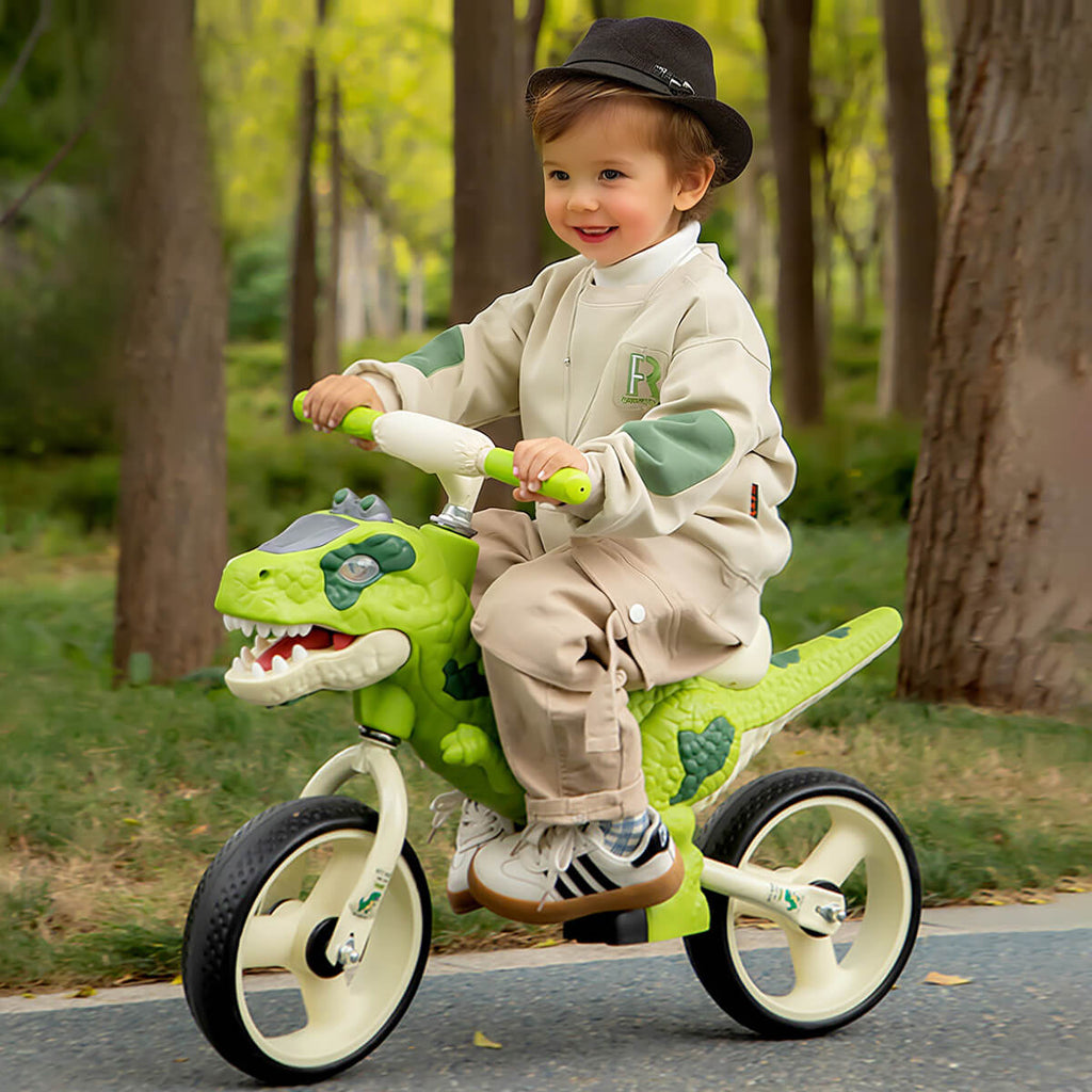 10 inch Toddler Dinosaur Balance Bike with Adjustable Handlebars & Foot Rest | Toddler Bike | Extra Wide Wheels